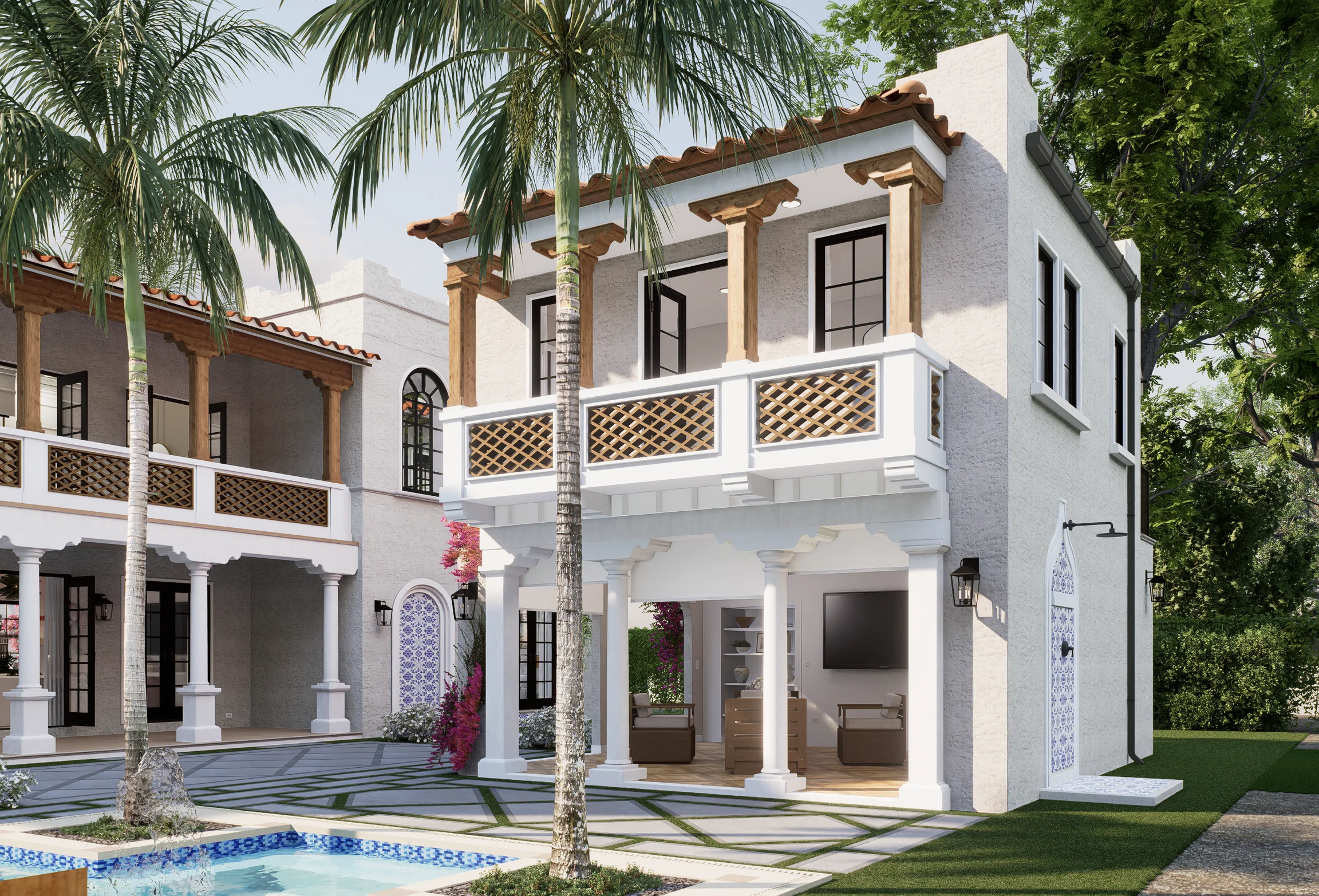 221 Monroe Drive, poolside cabana and home