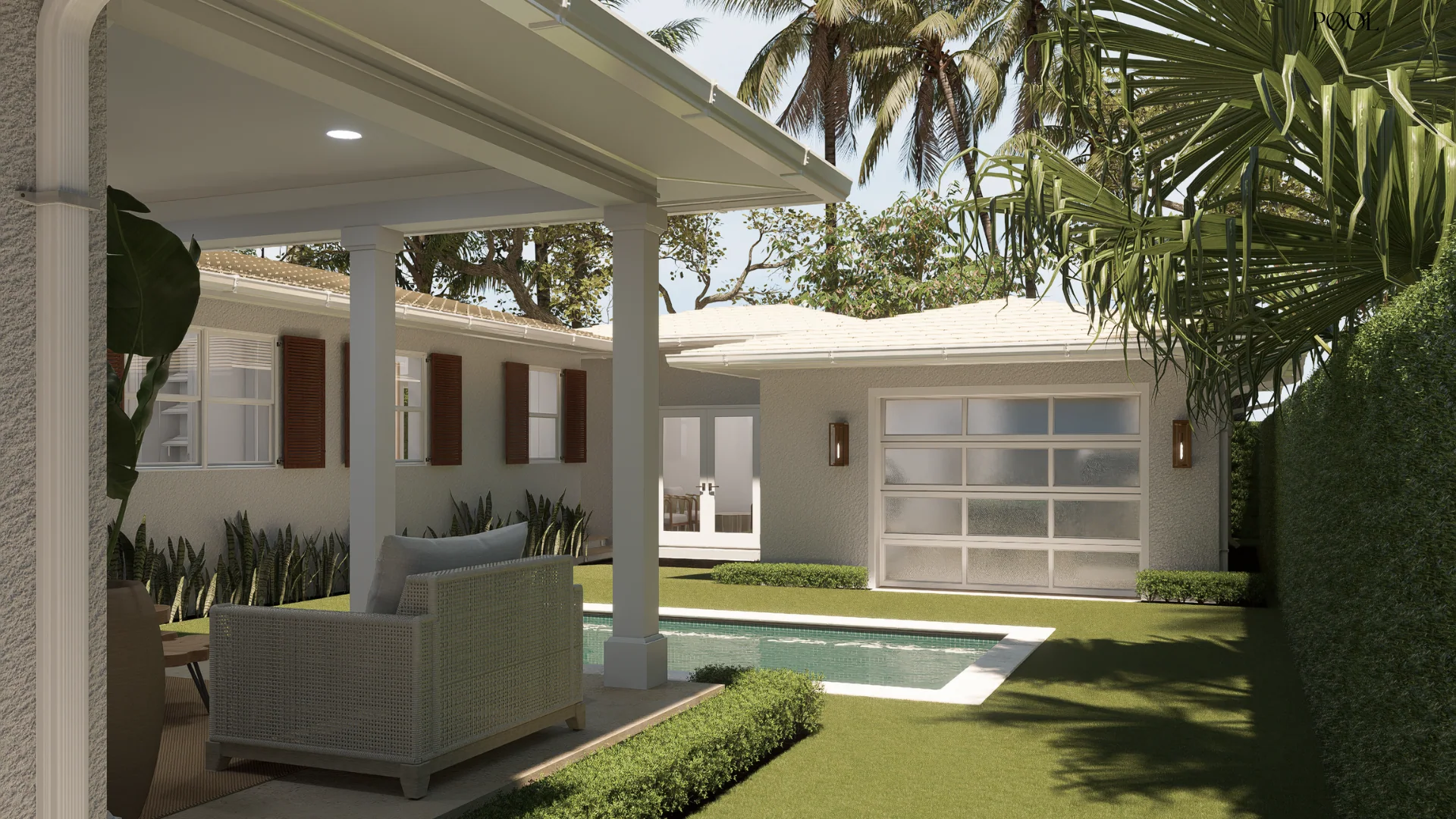 227 Greymon Drive, loggia and pool, rendering