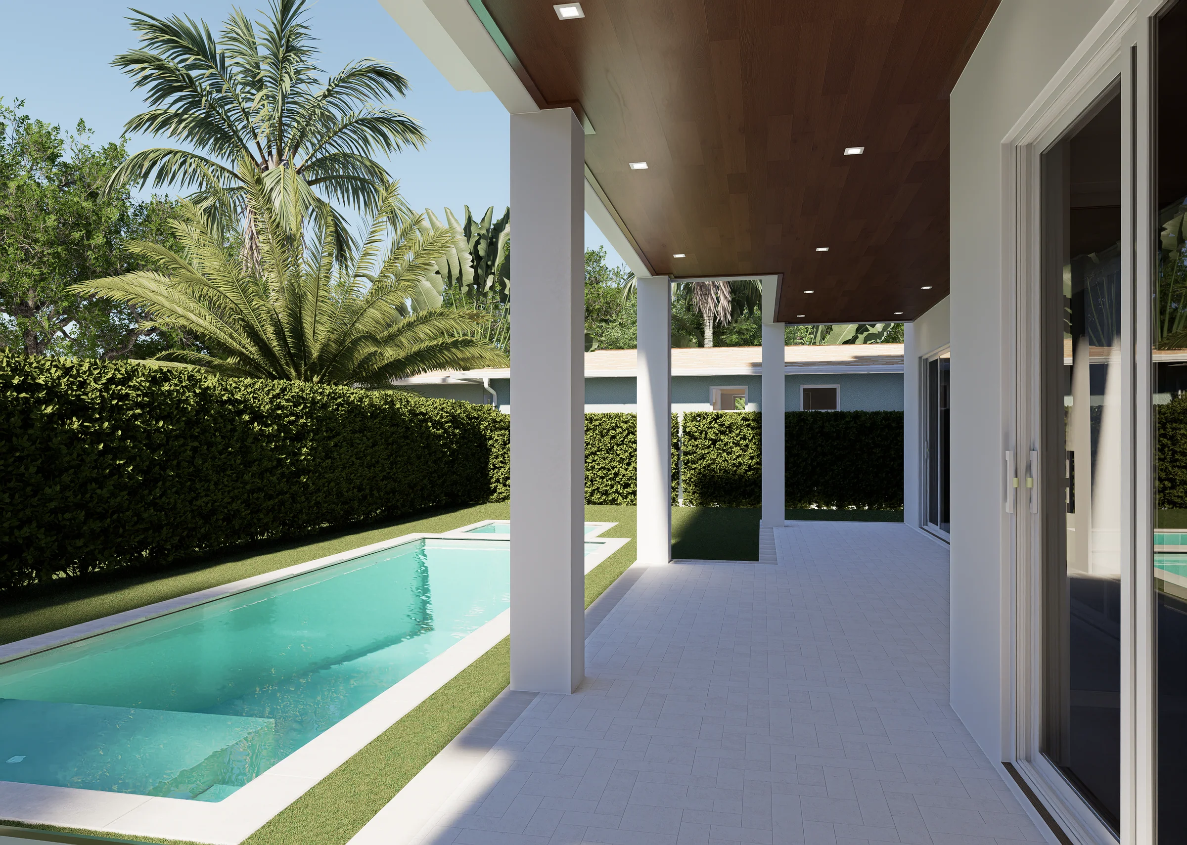 300 Macy Street, loggia and pool, rendering